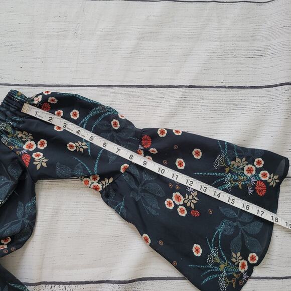 Japna Size M Floral Off The Shoulder Bell Sleeve Blouse Boho Bohemian Cottage - Picture 6 of 8